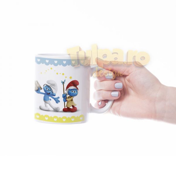 Cană personalizată cu Strumfi şi numele copilului Cană personalizată cu Strumfi şi numele copilului