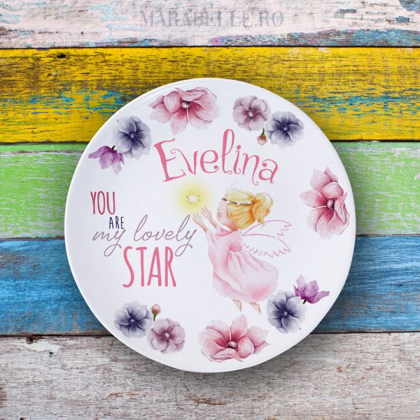 Farfurie personalizată cu îngeraş - You Are My Lovely Star Farfurie personalizată cu îngeraş - You Are My Lovely Star