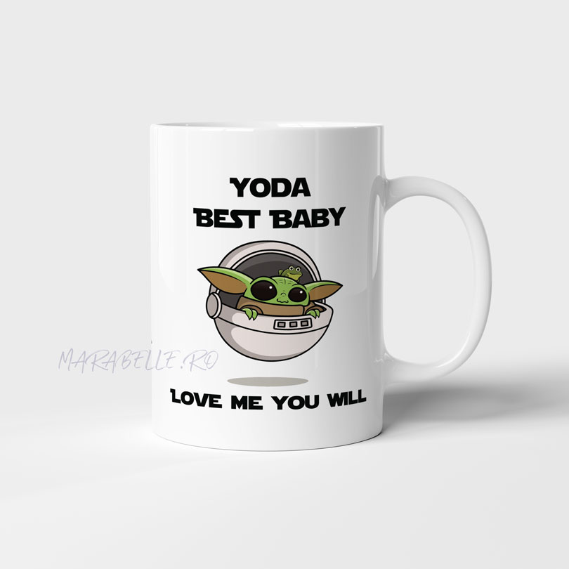 Cană personalizată Baby Yoda, pentru fanii seriei Star Wars
