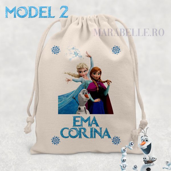 Săculeţ personalizat cu Elsa, textură de canvas, Frozen Săculeţ personalizat cu Elsa, textură de canvas, Frozen