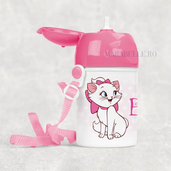 Sticluţă cu pai personalizată cu personajul Marie, 400 ml Sticluţă cu pai personalizată cu personajul Marie, 400 ml
