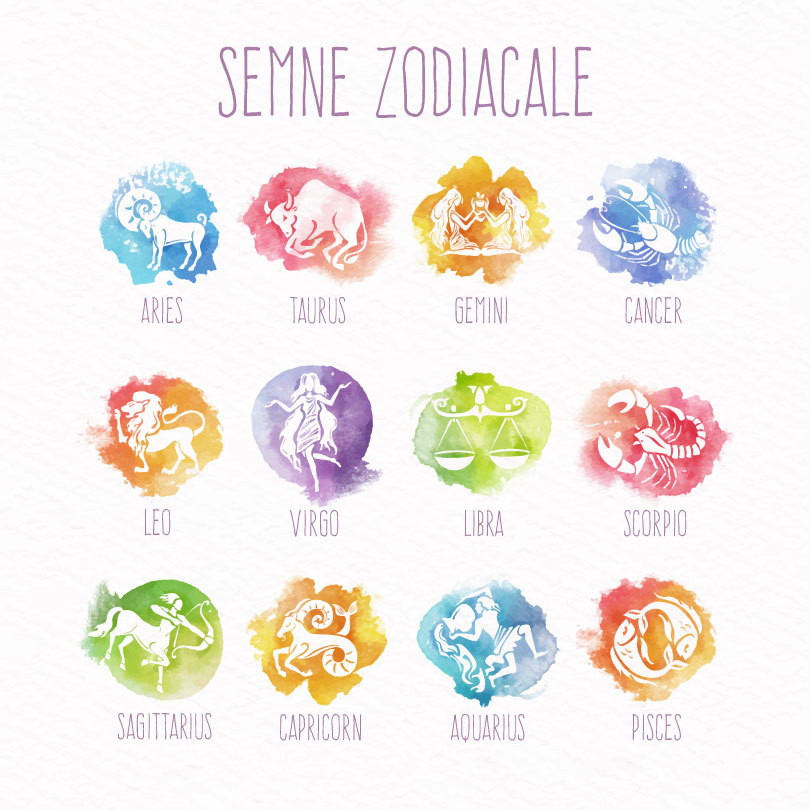 Pernă cu semne zodiacale în culori de acuarelă