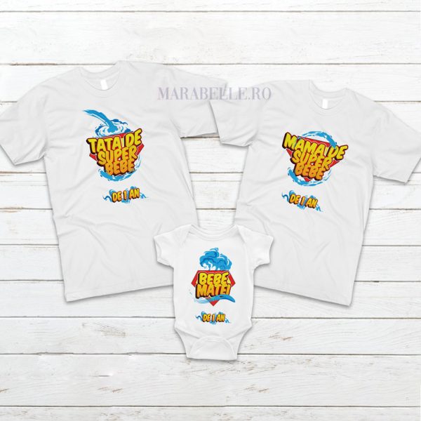 Set de 3 tricouri Super Bebe, pentru tăiere de moţ