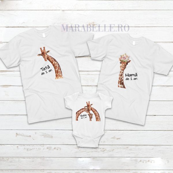 Set de tricouri personalizate pentru aniversare, cu girafe