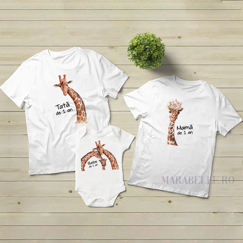 Set de tricouri personalizate pentru aniversare, cu girafe