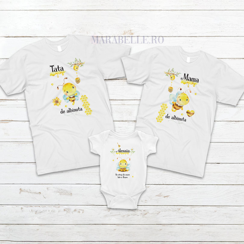 Set de tricouri cu albinuţă, personalizabile şi pentru tăiere de moţ