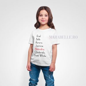 Tricou personalizat cu nume de prinţese, pentru copii