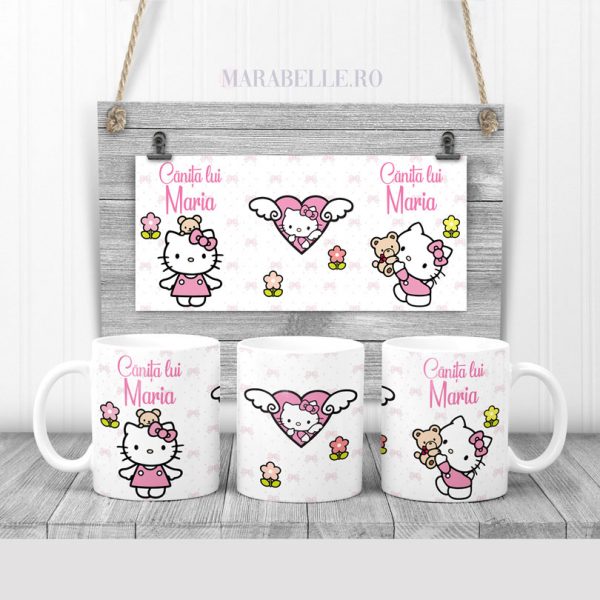 Cană cu Hello Kitty personalizată cu nume Cană cu Hello Kitty personalizată cu nume