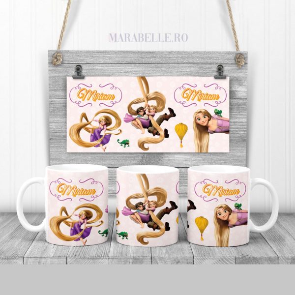 Cană cadou cu Rapunzel, personalizată cu nume Cană cadou cu Rapunzel, personalizată cu nume