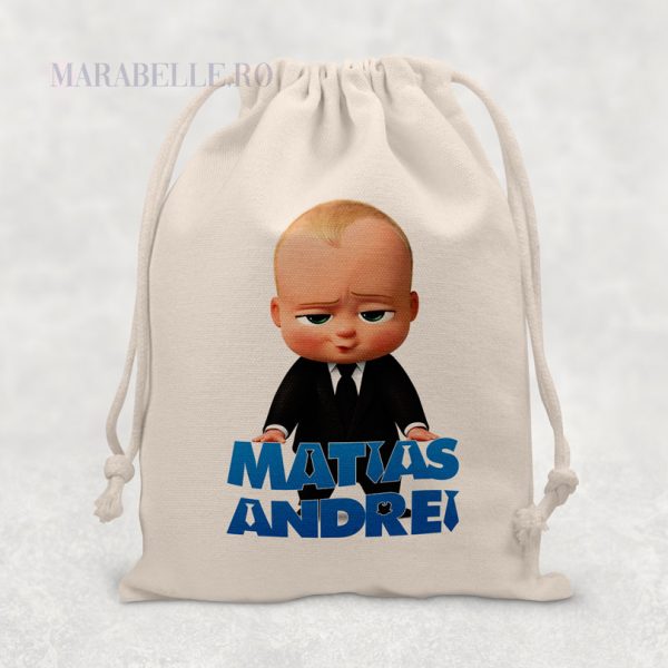 Săculeţ cadou cu Boss Baby personalizat cu nume Săculeţ cadou cu Boss Baby personalizat cu nume