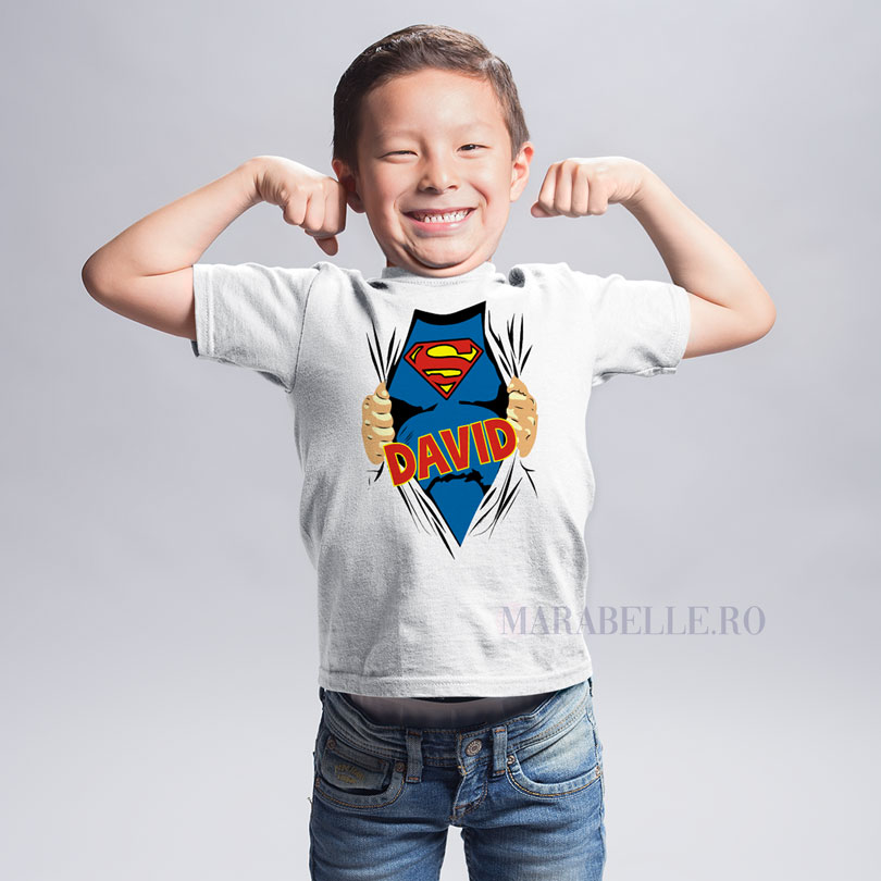 Tricou pentru copii cu SuperMan personalizat cu nume
