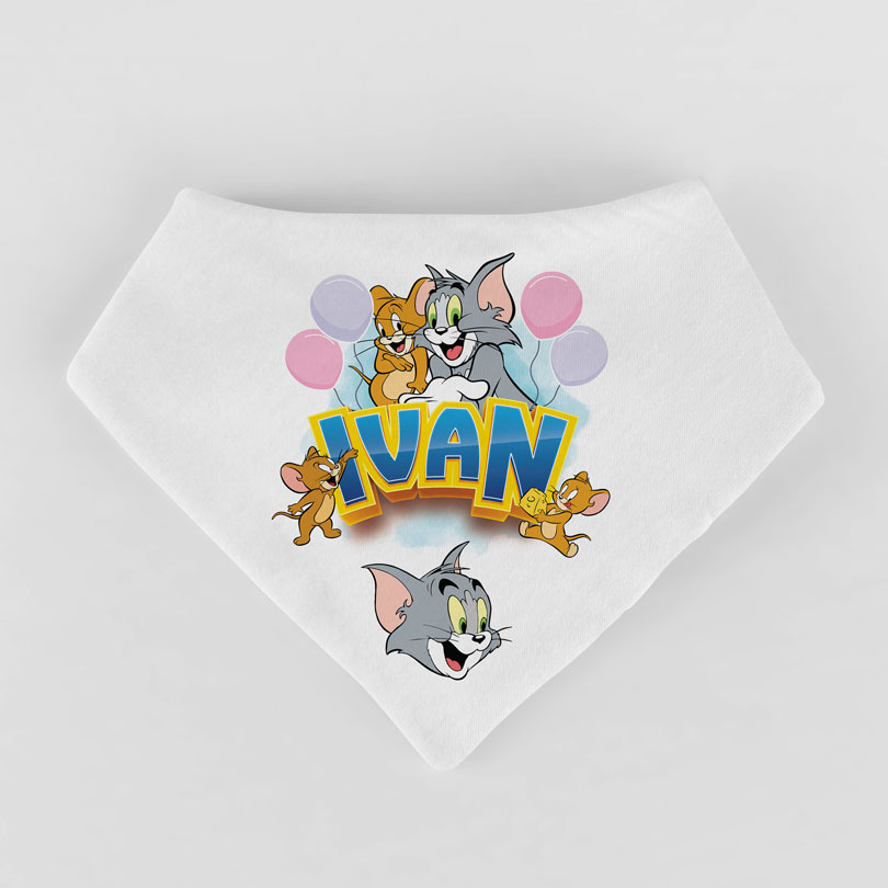 Eşarfă cadou pentru copii, personalizată cu Tom Şi Jerry