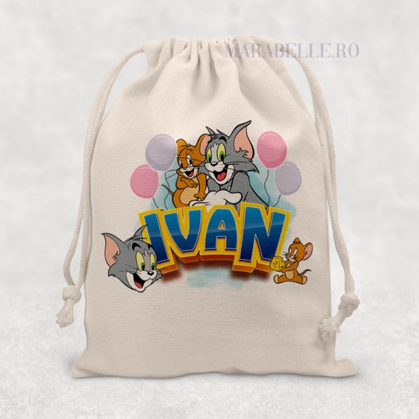 Săculeţ cadou personalizat cu Tom & Jerry Săculeţ cadou personalizat cu Tom & Jerry