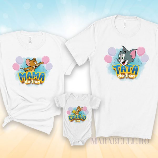 Tricouri Tom şi Jerry personalizate pentru aniversări Tricouri Tom şi Jerry personalizate pentru aniversări