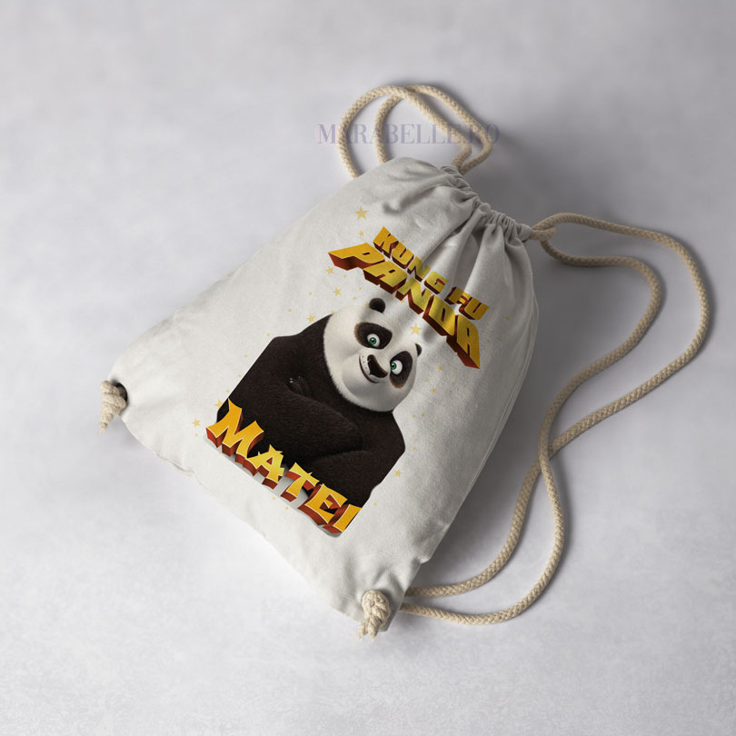 Rucsac textil pentru copii, personalizat cu Kung Fu Panda