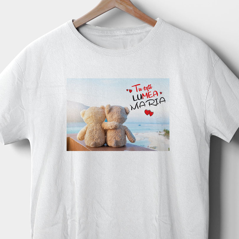 Tricou cadou cu ursuleţi Hugging Bears, personalizat cu nume