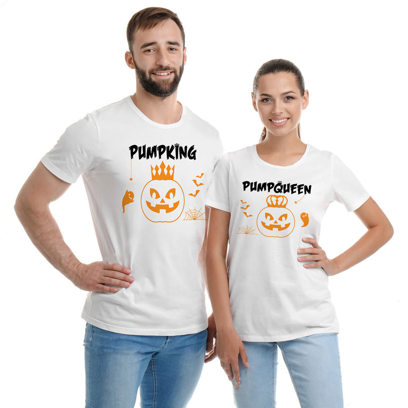 Set de tricouri Halloween pentru cupluri, PumpKing şi PumpQueen