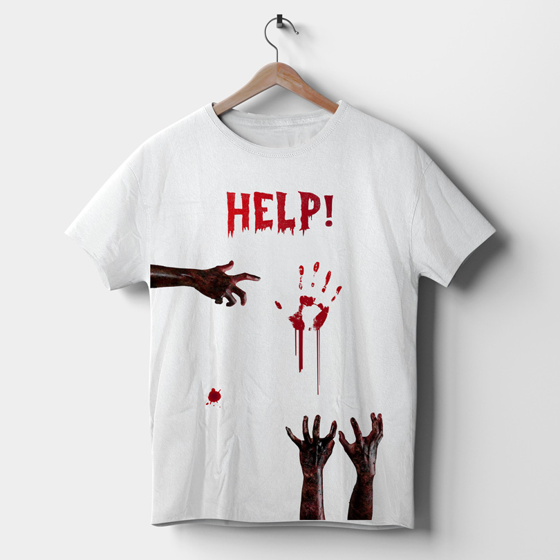 Tricou Zombie Help, cu pete de sânge, tricou horror pentru Halloween