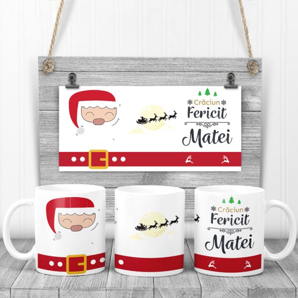 Cană Crăciun Fericit Cană Crăciun Fericit personalizată cu nume.