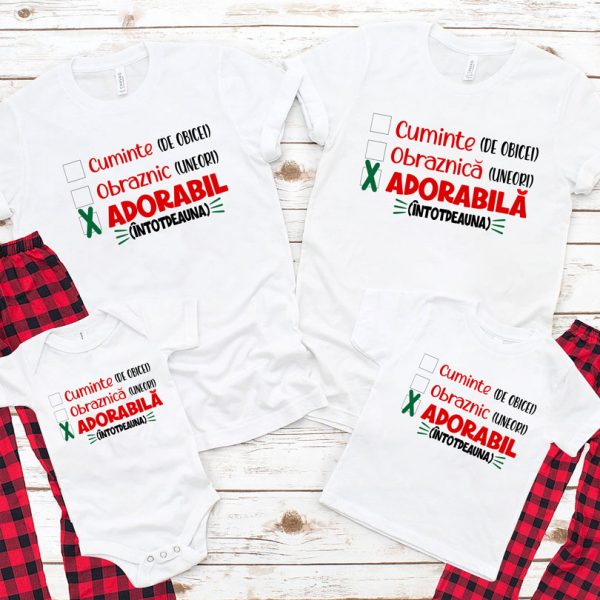 Tricouri hazlii pentru Crăciun, Cuminte, Obraznic, Adorabil Tricouri hazlii pentru Crăciun, Cuminte, Obraznic, Adorabil