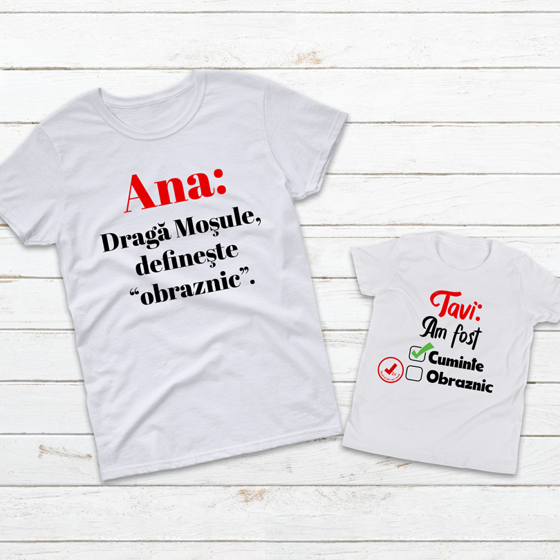 Set Crăciun de 2 tricouri pentru mamă şi copil, personalizate cu nume