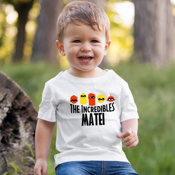 Tricou The Incredibles pentru copii, personalizat cu nume Tricou The Incredibles pentru copii, personalizat cu nume