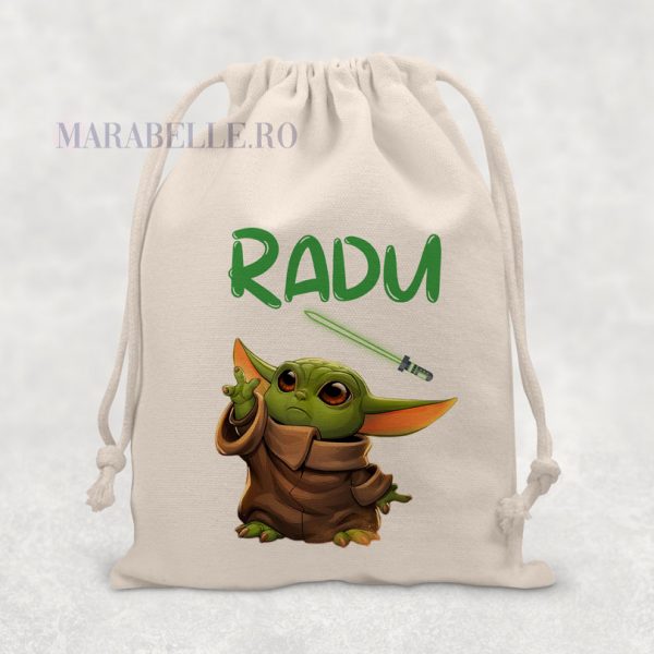 Săculeţ Baby Yoda personalizat, Star Wars Săculeţ Baby Yoda personalizat, Star Wars