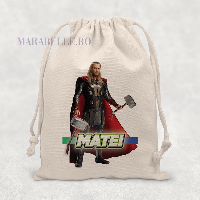 Săculeţ cu Supereroi - Thor personalizat cu nume
