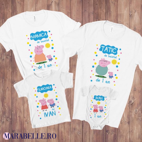 Set de Tricouri cu Peppa Pig pentru aniversări Set de Tricouri cu Peppa Pig pentru aniversări