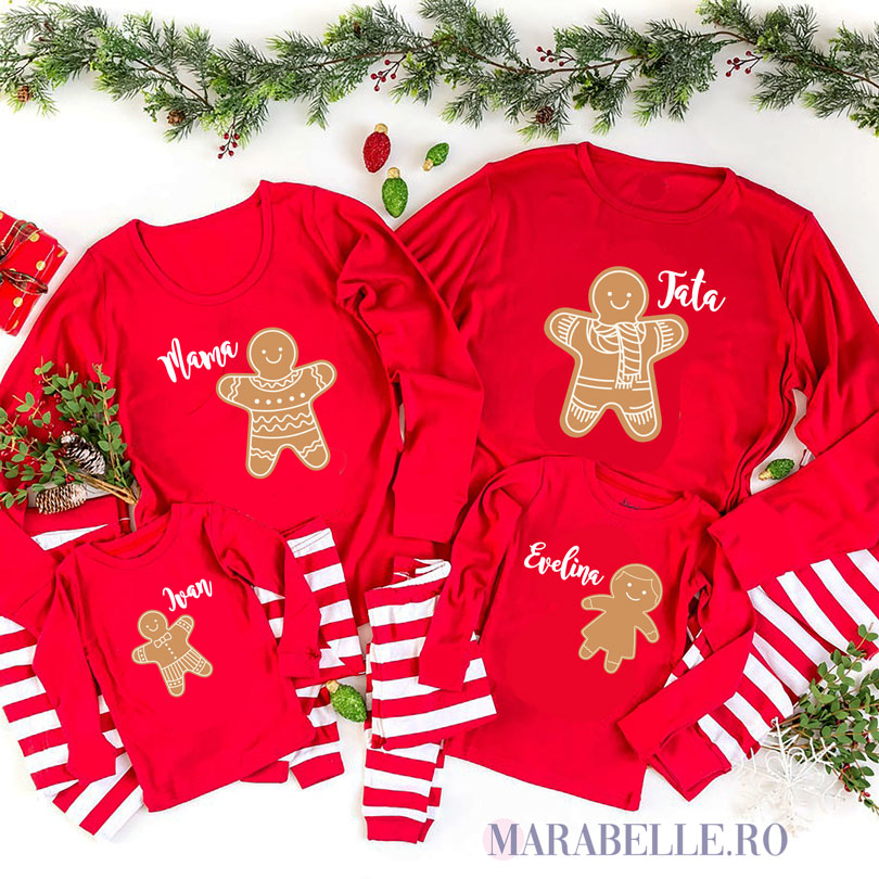 Tricouri Gingerbread Family pentru Crăciun, mânecă lungă