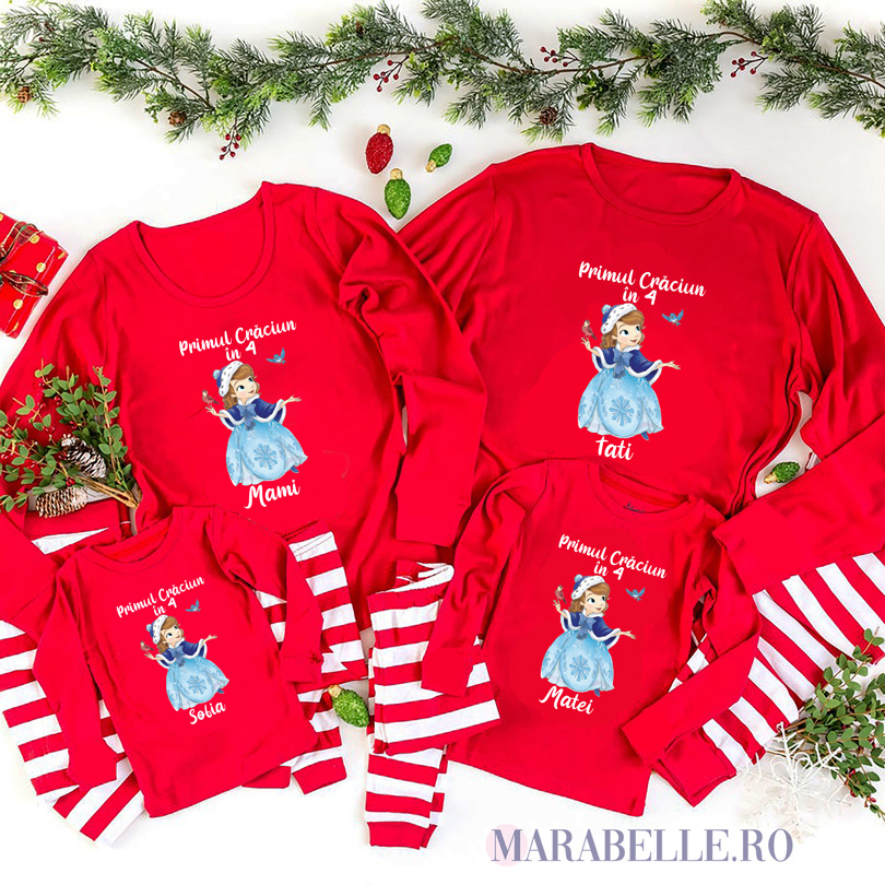 Tricouri cu Sofia pentru Crăciun, culoare roşie, mânecă lungă
